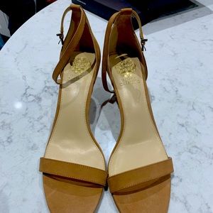 Brand new never worn Vince Camuto Rondera Nobuck ankle strap tan sandals .